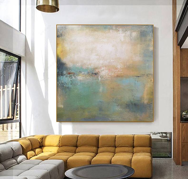Oversize Yellow Green Painting Abstract Canvas Artwork CK9UD wall art